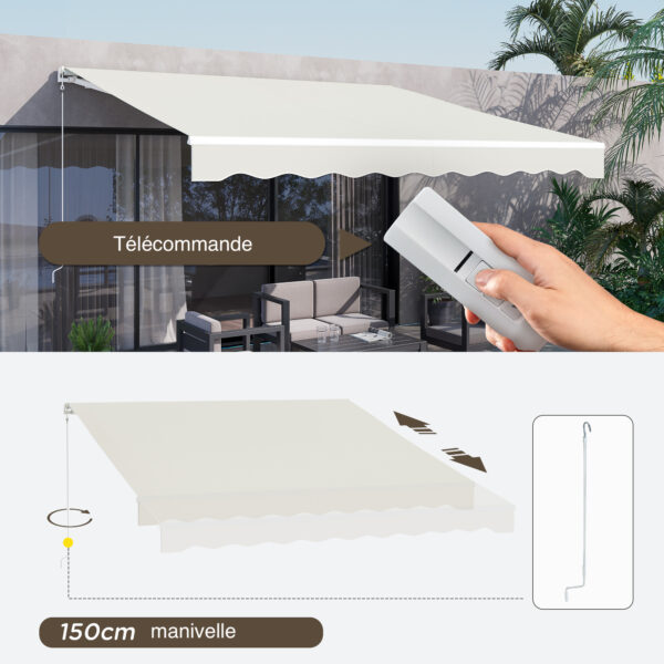 Auvent rétractable électrique 12'x10', Système Hybride avec Télécommande et Manivelle - Crème - Image 9